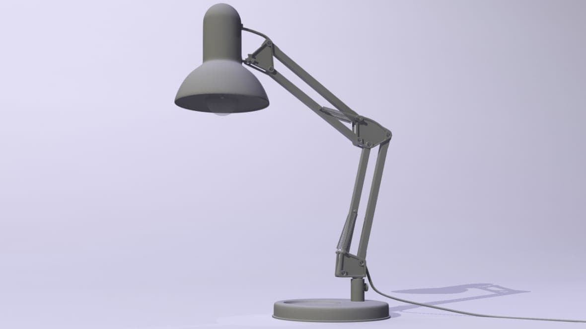 Articulated desk lamp, product render