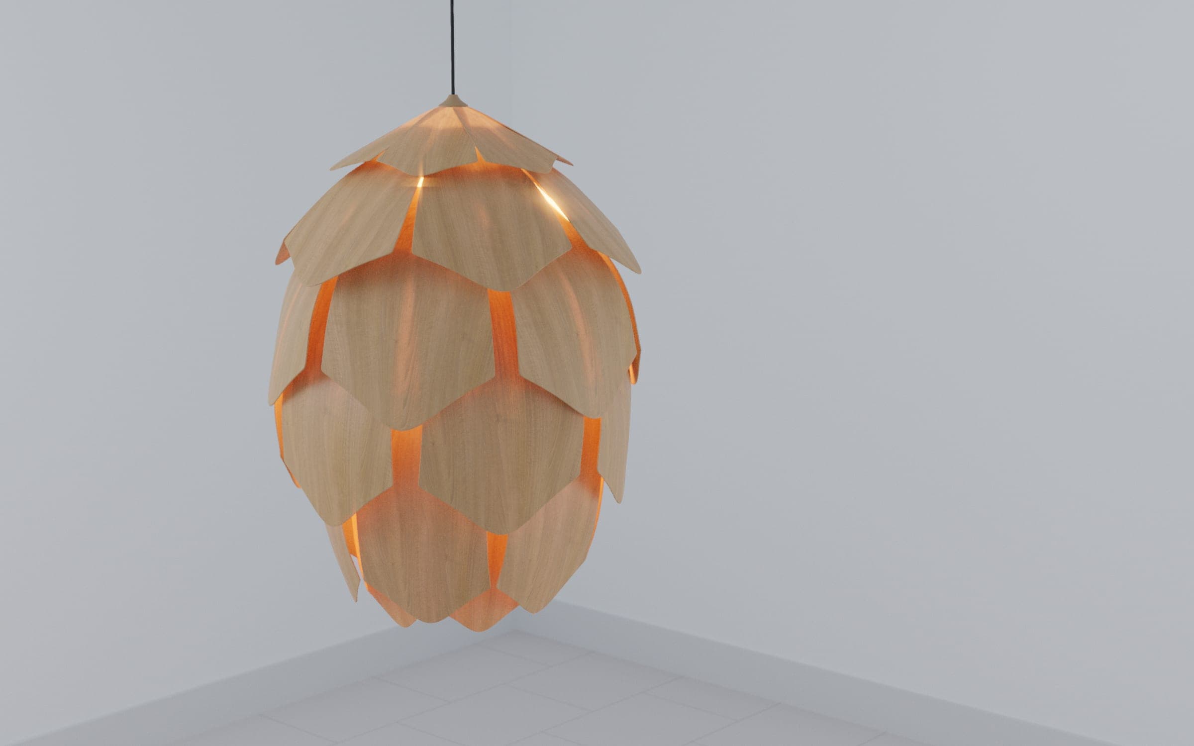 Pendant lamp built from layered plywood petals