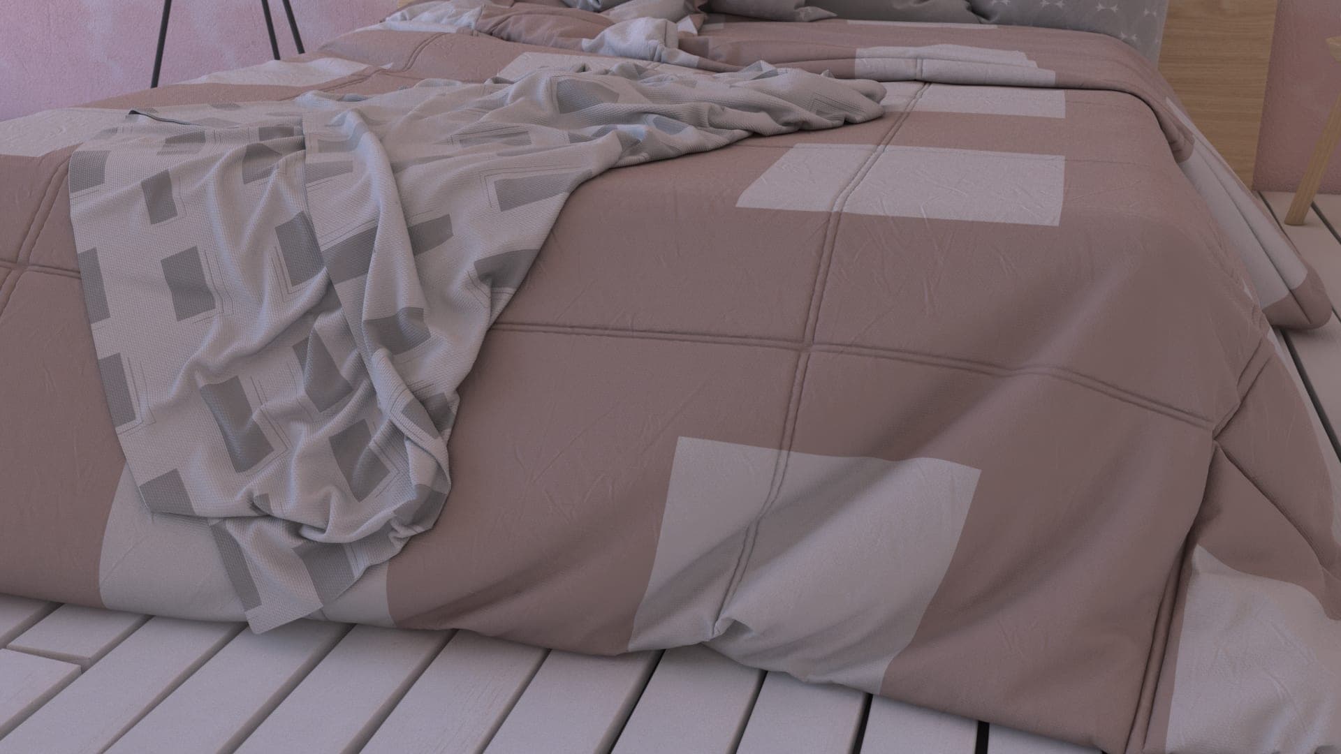 Duvet and throw in close-up